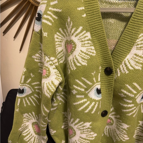 Green Eye Patterned Women's Sweater cardigan , brand new no tag - Picture 2 of 7